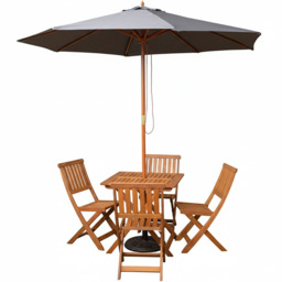 Samuel Alexander 4 Seater Wooden Square Foldable Dining Set with Grey Parasol and Base - Brown - Wilko - thumbnail 3