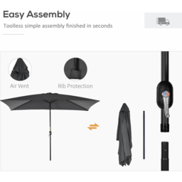Outsunny Black Crank and Tilt Parasol 3 x 2m - Size: 3m - Wilko - thumbnail 7
