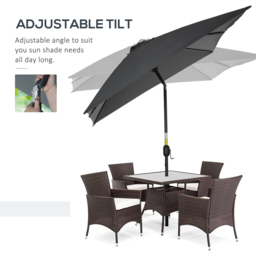 Outsunny Black Crank and Tilt Parasol 3 x 2m - Size: 3m - Wilko - thumbnail 5