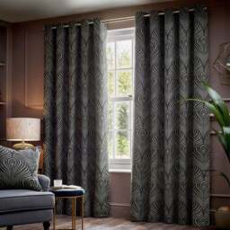 Paoletti Gatsby Black Jacquard Eyelet Curtain 229 x 137cm - Size: W 137 x D 229cm - Wilko - thumbnail 1
