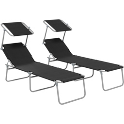 Outsunny Set of 2 Black 4 Level Adjustable Folding Sun Lounger with Sunshade - Size: 36 x 58 x 187cm - Wilko - thumbnail 3