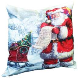 Xmas Haus Christmas-Themed Santa with Sleight Design Cushion 40 x 40cm - Multi - Wilko