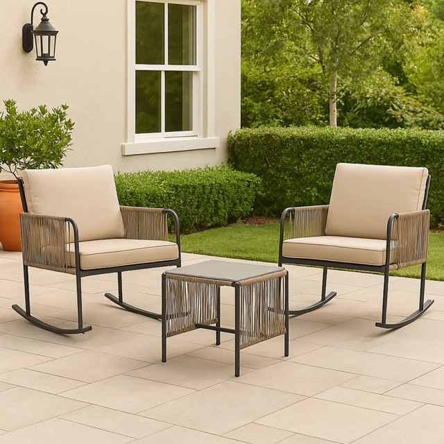 Teamson Home 2 Seater Rocking Chair Conversation Set with Cushions - Brown - Wilko - image 1