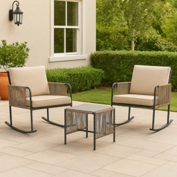 Teamson Home 2 Seater Rocking Chair Conversation Set with Cushions - Brown - Wilko