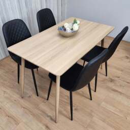 Kosy Koala 4 Seater Faux Leather Rectangular Dining Set Beige and Black - Multi - Portland - Wilko
