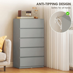 Portland 5 Drawer Grey Chest of Drawers - Wilko - thumbnail 6
