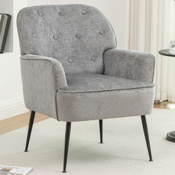 Living and Home Grey Chenille Upholstered Leisure Chair with Armrests - Size: Single - Wilko - thumbnail 1