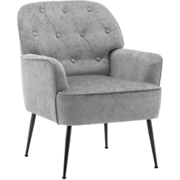 Living and Home Grey Chenille Upholstered Leisure Chair with Armrests - Size: Single - Wilko - thumbnail 3