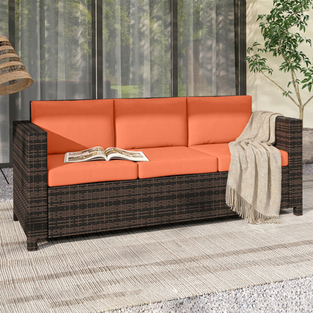 Outsunny 3 Seater Orange PE Rattan Garden Sofa - Wilko - image 1
