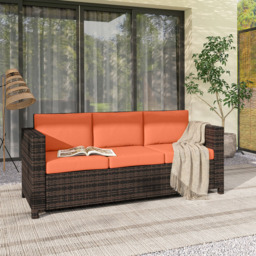 Outsunny 3 Seater Orange PE Rattan Garden Sofa - Wilko - thumbnail 5