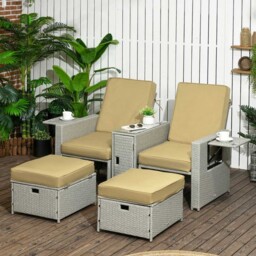 Outsunny 5pc PE Rattan Sun Lounger Beige - Size: 106 x 98 x 146cm - Cream - Wilko - thumbnail 1