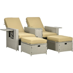 Outsunny 5pc PE Rattan Sun Lounger Beige - Size: 106 x 98 x 146cm - Cream - Wilko - thumbnail 3