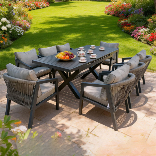 Furniture One 8 Seater Grey Aluminium Extendable Garden Dining Set - Wilko - image 1