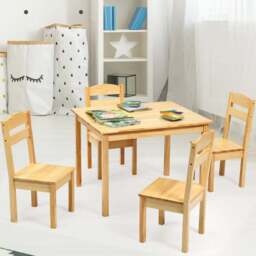 Costway 4 Seater Natural Kids Dining Set - n/a - Wilko - thumbnail 1