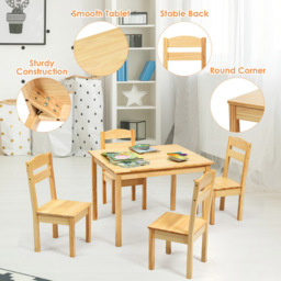 Costway 4 Seater Natural Kids Dining Set - n/a - Wilko - thumbnail 5
