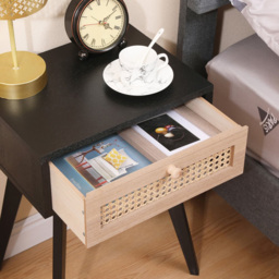 FurnitureHMD Single Drawer Black and Natural Rattan Weaving Side Table with Pine Wood Legs - Size: 54.5 x 40 x 30cm - Black+Naural - Wilko - thumbnail 7