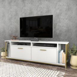 Decorotika Omar 2 Door 4 Shelf White and Gold TV Unit - Size: 50.8 x 160 x 35cm - Multi - Wilko - thumbnail 4