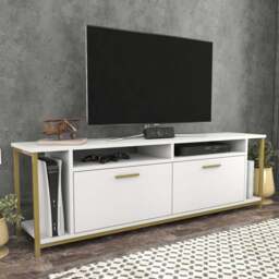 Decorotika Omar 2 Door 4 Shelf White and Gold TV Unit - Size: 50.8 x 160 x 35cm - Multi - Wilko