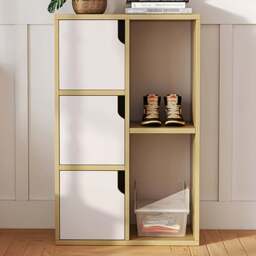 H&O Direct 3 Door 2 Shelf Wooden Bookcase - Size: 80 x 50 x 25cm - White - Wilko - thumbnail 1