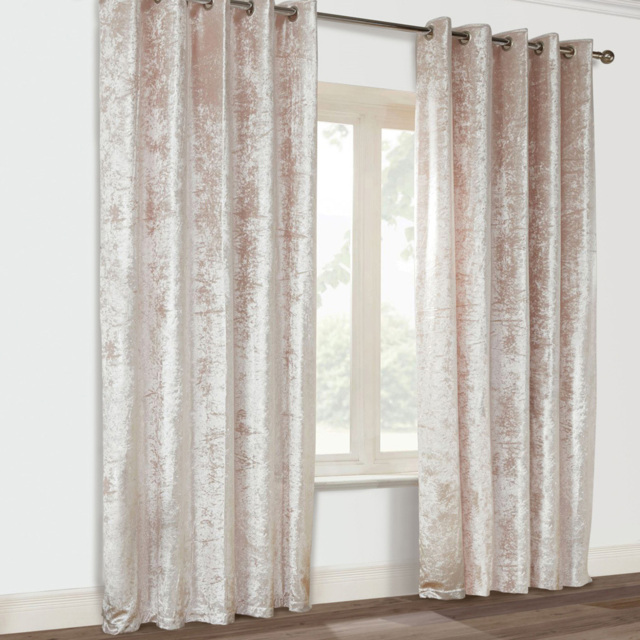 Alan Symonds Blush Crushed Velvet Ring Top Eyelet Curtains 168 x 137cm - Size: W 168 x D 137cm - Wilko - image 1