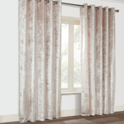 Alan Symonds Blush Crushed Velvet Ring Top Eyelet Curtains 168 x 137cm - Size: W 168 x D 137cm - Wilko