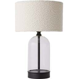 ValueLights Jessy Black and Cream Boucle Shade Glass LED Table Lamp - Size: 45 x 25 x 25cm - Wilko