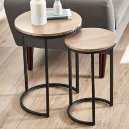 Julian Bowen Tribeca Sonoma Oak Round Nest of Tables Set of 2 - Size: 40 x 40 x 55cm - Brown - Wilko