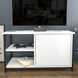 Decorotika Muskegon Single Door and 2 Open Shelf Black and White TV Unit - Size: 51 x 90 x 36cm - Multi - Wilko