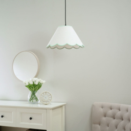 ValueLights Florie Scallop Green Trim Large Shade - Size: 22 x 41 x 41cm - Cream - Wilko - thumbnail 4