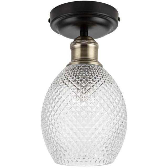 Cosylyte Auburn Matt Black Faceted Glass Flush Ceiling Light - Size: 24 x 17 x 17cm - Wilko - image 1