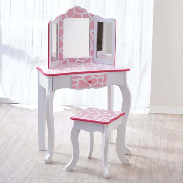 Teamson Kids Gisele Play Single Drawer Pink and White Giraffe Prints Toy Vanity Set - Size: 99.7 x 29.8 x 59.7cm - Wilko - image 1