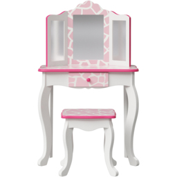 Teamson Kids Gisele Play Single Drawer Pink and White Giraffe Prints Toy Vanity Set - Size: 99.7 x 29.8 x 59.7cm - Wilko - thumbnail 3