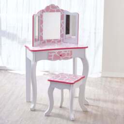 Teamson Kids Gisele Play Single Drawer Pink and White Giraffe Prints Toy Vanity Set - Size: 99.7 x 29.8 x 59.7cm - Wilko
