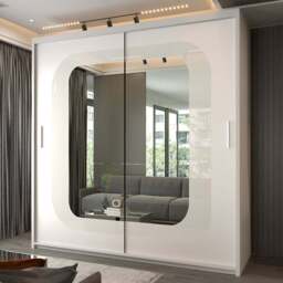 Sliding Wardrobes 4U Chelsea 2 Door White Central Curved Mirrored Wardrobe 150cm - Wilko - thumbnail 1