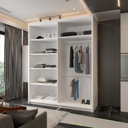 Sliding Wardrobes 4U Chelsea 2 Door White Central Curved Mirrored Wardrobe 150cm - Wilko - thumbnail 5