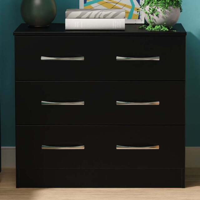 Crowndale Avon 3 Drawer Matt Black Chest of Drawers Ready Assembled - Black Matt - Wilko - image 1