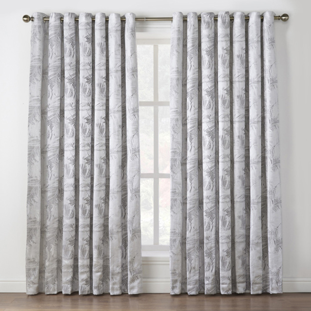 Alan Symonds Dupion Silver Fern Jacquard Ring Top Eyelet Curtains 117 x 183cm - Size: W 117 x D 183cm - Wilko - image 1