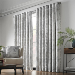 Alan Symonds Dupion Silver Fern Jacquard Ring Top Eyelet Curtains 117 x 183cm - Size: W 117 x D 183cm - Wilko - thumbnail 3
