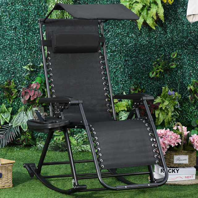 Outsunny Black Zero-Gravity Foldable Recliner Garden Rocking Chair with Canopy - Size: 1 Seater - Wilko - image 1