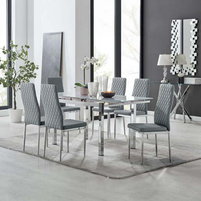 Furniturebox Fonti Valera 6 Seater Dining Set Grey and Chrome - Wilko - image 1