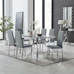 Furniturebox Fonti Valera 6 Seater Dining Set Grey and Chrome - Wilko - thumbnail 1
