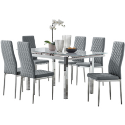 Furniturebox Fonti Valera 6 Seater Dining Set Grey and Chrome - Wilko - thumbnail 3