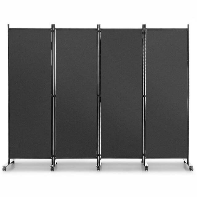 Costway 4 Panel Grey Folding Room Divider with Wheels - Size: 109 x 12 x 12cm - Wilko - image 1