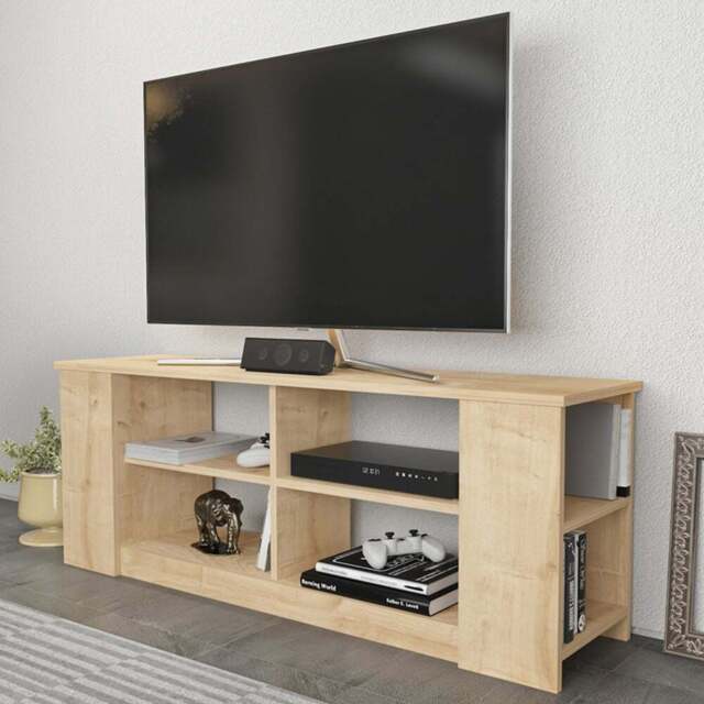 Decorotika Space 8 Shelf Oak TV Unit - Size: 51.8 x 140 x 35cm - Brown - Wilko - image 1