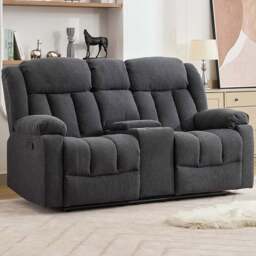 Artemis Home Lovell 2 Seater Dark Grey Boucle Manual Recliner Sofa with Centre Console - Wilko