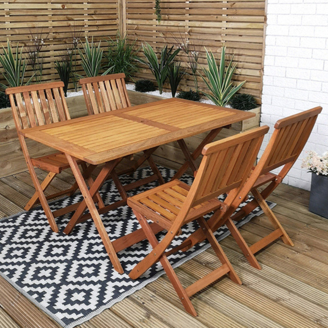 Samuel Alexander Wooden 4 Seater Folding Rectangular Garden Dining Set - Brown - Wilko - image 1