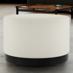 Lara Ivory Boucle and Brushed Gold Large Pouffe - Cream - LPD Home - Wilko