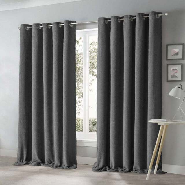 Velosso Teddy Charcoal Eyelet Curtains 229 x 229cm - Size: W 229 x D 229cm - Grey - Wilko - image 1
