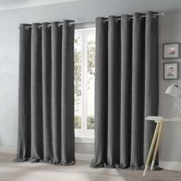Velosso Teddy Charcoal Eyelet Curtains 229 x 229cm - Size: W 229 x D 229cm - Grey - Wilko - thumbnail 1
