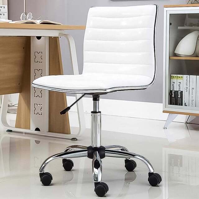 FWStyle White Faux Leather Ribbed Designer Office Chair - Size: 97 x 45 x 51cm - Wilko - image 1